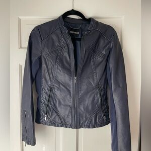 Navy leather express jacket